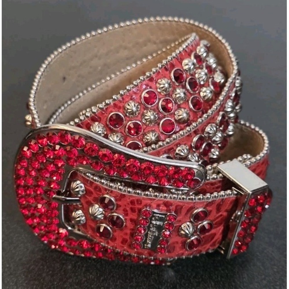 NEW‎ B.B SIMON 2617 RED BELT W/ ALL RED CRYSTALS STUDS RODEO 48